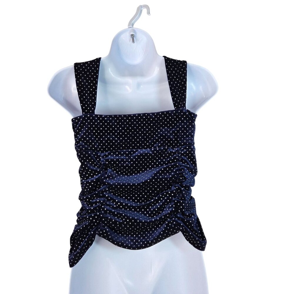 Sugarlips XL Nelly Dot Velvet Blythe Sleeveless Cocktail Top in Navy Blue Velvet - Picture 4 of 7